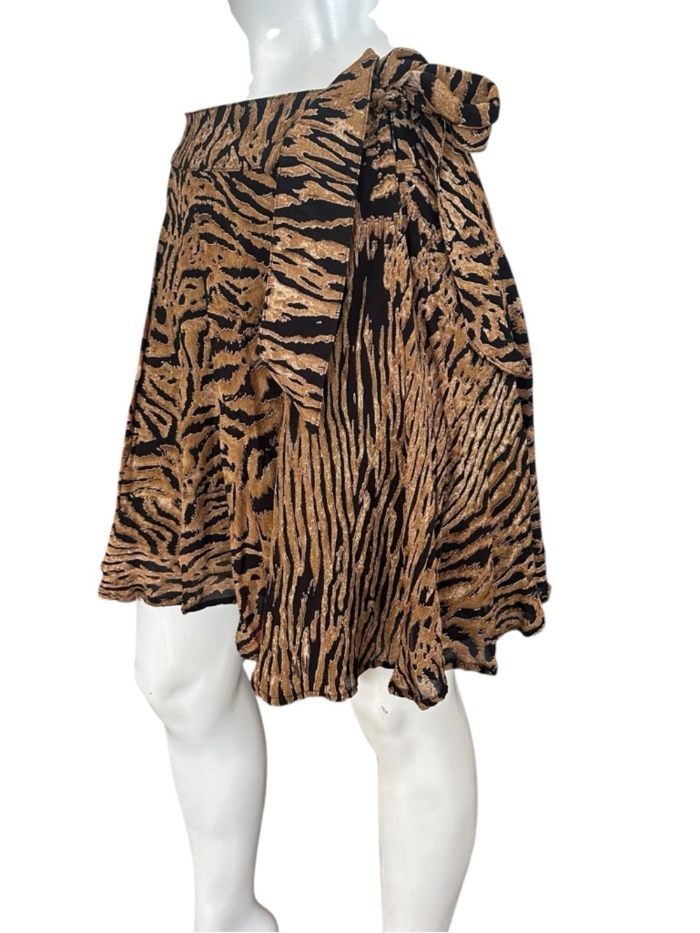 Ganni Georgette Brown & Black Animal Tiger Print Tie Front Mini Skirt EU 42 US L - Picture 6 of 9